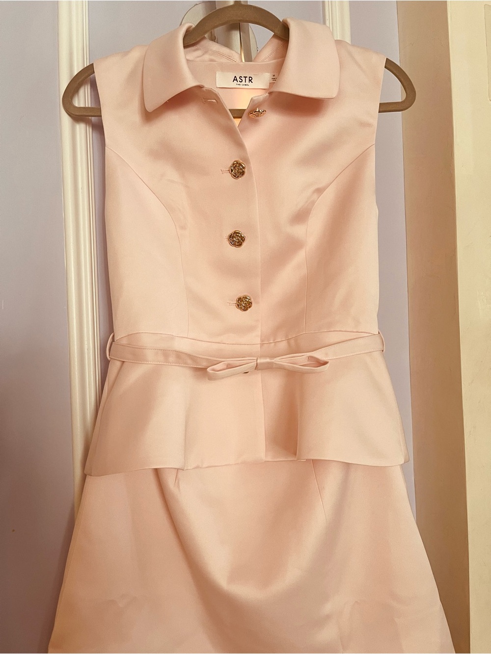 ASTR Blush Pink Sleeveless Peplum Dress with Gold Buttons